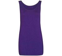 STAR FASHION Women Scoop Neck Sleeveless Stretch Plain Vest Ladies Stretchy Strappy Tank Tops T-Shirts UK Size 20-22 - Purple