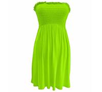 STAR FASHION Women Strapless Sheering Top Plain Bandeau Boob Tube Sleeveless Sharing Shorts Midi Dress - Neon Green - UK 20-22