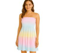STAR FASHION Women Strapless Sheering Top Plain Bandeau Boob Tube Sleeveless Sharing Shorts Midi Dress - Neon Light Rainbow - UK 8-10