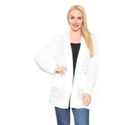 STAR FASHION Womens 2 Pocket Waffle Marl Effect Cardigan Open Front Cable Knitted Sweater Ladies Winter Warm Long Sleeve Pocketed Knitwear Jumper UK Size 8 to 22 White