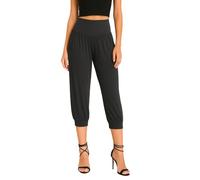 STAR FASHION Womens 3/4 Ali Baba Harem Trousers Cropped Baggy Pants Ladies Plus Size Stretchy Hareem Shorts with Elasticated Waistband & Leg Cuffs Black 16-18