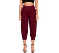STAR FASHION Womens 3/4 Ali Baba Harem Trousers Cropped Baggy Pants Ladies Plus Size Stretchy Hareem Shorts with Elasticated Waistband & Leg Cuffs Wine 20-22