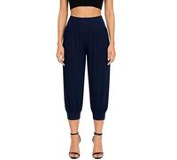 STAR FASHION Womens 3/4 Ali Baba Harem Trousers Cropped Baggy Pants Ladies Plus Size Stretchy Hareem Shorts with Elasticated Waistband & Leg Cuffs NavyBlue 12-14