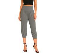 STAR FASHION Womens 3/4 Ali Baba Harem Trousers Cropped Baggy Pants Ladies Plus Size Stretchy Hareem Shorts with Elasticated Waistband & Leg Cuffs Grey 16-18