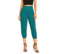 STAR FASHION Womens 3/4 Ali Baba Harem Trousers Cropped Baggy Pants Ladies Plus Size Stretchy Hareem Shorts with Elasticated Waistband & Leg Cuffs Teal 16-18