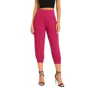 STAR FASHION Womens 3/4 Ali Baba Harem Trousers Cropped Baggy Pants Ladies Plus Size Stretchy Hareem Shorts with Elasticated Waistband & Leg Cuffs Fuchsia 12-14