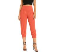 STAR FASHION Womens 3/4 Ali Baba Harem Trousers Cropped Baggy Pants Ladies Plus Size Stretchy Hareem Shorts with Elasticated Waistband & Leg Cuffs Coral 16-18
