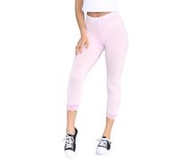 STAR FASHION Womens Ladies ¾ Cropped Capri Lace Trim Leggings Stretchy Soft Tights Yoga Pants Elasticated Waist Shorts for Jogging UK Baby Pink 20-22