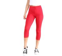 STAR FASHION Womens Ladies ¾ Cropped Capri Lace Trim Leggings Stretchy Soft Tights Yoga Pants Elasticated Waist Shorts for Jogging UK Red 16-18