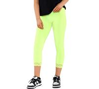 STAR FASHION Womens Ladies ¾ Cropped Capri Lace Trim Leggings Stretchy Soft Tights Yoga Pants Elasticated Waist Shorts for Jogging UK Neon Green 20-22
