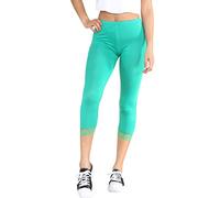 STAR FASHION Womens Ladies ¾ Cropped Capri Lace Trim Leggings Stretchy Soft Tights Yoga Pants Elasticated Waist Shorts for Jogging UK Jade Green 20-22