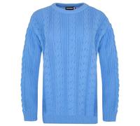 STAR FASHION Women's Acrylic Jumper Sweater Long Sleeve Knitted Chain Link Pattern On Front Back Ladies Crew Neck Thick Knit Winter Cardigan Sky Blue XLarge