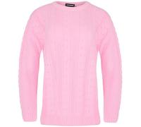 STAR FASHION Women's Acrylic Jumper Sweater Long Sleeve Knitted Chain Link Pattern On Front Back Ladies Crew Neck Thick Knit Winter Cardigan Pink XLarge