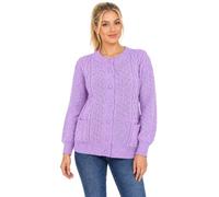 STAR FASHION Womens Aran Cable Knitted 7 Button Cardigan Ladies Loose and Stretchy Long Sleeve 2 Pocket Round Neck Sweater Cadigan UK Size 8 to 22