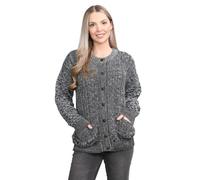 STAR FASHION Womens Aran Cable Knitted 7 Button Cardigan Ladies Loose and Stretchy Long Sleeve 2 Pocket Round Neck Sweater Cadigan Marl Charcoal-20-22