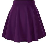 STAR FASHION Women's Basic Solid Versatile Stretchy Flared Casual Mini Skater Skirt Ladies A-Line Stretchy Flared Mini Flowy Skirt Purple L