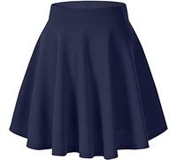 STAR FASHION Women's Basic Solid Versatile Stretchy Flared Tartan Casual Mini Skater Skirt Ladies A-Line Stretchy Flared Tartan Mini Flowy Skirt Navy Large