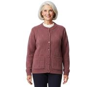 STAR FASHION Womens Beaumont Pattern Knitted Cardigan Long Sleeve Button Front Cable Knit Sweater with Ribbed Hem & Cuffs Crew Neck Knitwear Pink-XL