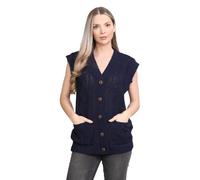 STAR FASHION Womens Cable Knitted 5 Button Cardigan Ladies Loose and Stretchy Sleeveless 2 Pocket V-Neck Sweater Cadigan UK Size 8 to 22 Navy