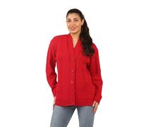 STAR FASHION Women's Cable Knitted Cardigan Sweater V Neck Long Sleeve Ladies 5 Buttons 2 Cable Knit Pockets Cardigan Warm Sweater Red-3XL