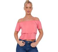 STAR FASHION Womens Cami Strap RARA Tops Ladies Off Shoulder Cap Sleeve Plain Flared Layers Vest Top Shirt Off Shoulder Layered Blouse Coral-8-10