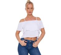 STAR FASHION Womens Cami Strap RARA Tops Ladies Off Shoulder Cap Sleeve Plain Flared Layers Vest Top Shirt Off Shoulder Layered Blouse White-8-10