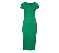 STAR FASHION Womens Cap Sleeve Bodycon Midi Dress Ladies Wiggle Pencil Round Neck Long Stretch Maxi Dress Plus Size Casual Party Wear Jade Green