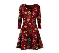 STAR FASHION Womens Christmas Party Dress Snowman Swing Dress Novelty Printed Skater Xmas Dress Secret Santa Gift FF1840 L