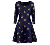 STAR FASHION Womens Christmas Party Dress Snowman Swing Dress Novelty Printed Skater Xmas Dress Secret Santa Gift Rudolf-0048 L