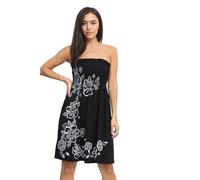 STAR FASHION Womens Chunky Flower Print Sheering Top Bandeau Boobtube Summer Mini Tunic Top Ladies Dress UK 8 to 22 Black