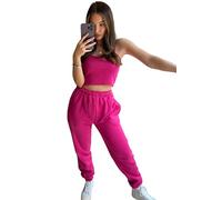 STAR FASHION Womens Fleece Joggers Relax Fit Warm Trouser Jogging Bottoms Drawstring Elastic Waist Trouser Ladies Casual Winter Tracksuit Pocket Jog Pants Fuchsia 16-18