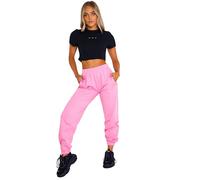 STAR FASHION Womens Fleece Joggers Relax Fit Warm Trouser Jogging Bottoms Drawstring Elastic Waist Trouser Ladies Casual Winter Tracksuit Pocket Jog Pants Candy Pink 12-14