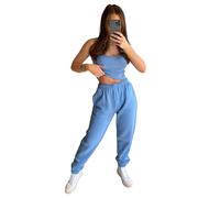 STAR FASHION Womens Fleece Joggers Relax Fit Warm Trouser Jogging Bottoms Drawstring Elastic Waist Trouser Ladies Casual Winter Tracksuit Pocket Jog Pants Baby Blue 16-18