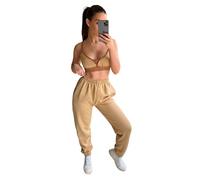STAR FASHION Womens Fleece Joggers Relax Fit Warm Trouser Jogging Bottoms Drawstring Elastic Waist Trouser Ladies Casual Winter Tracksuit Pocket Jog Pants Beige 16-18