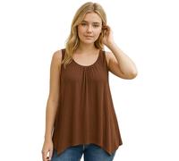 STAR FASHION Womens Hanky Hem Top Plus Size Ladies Sleeveless Scoop Neck Henky Vest Top Summer Wear Brown UK 24-26