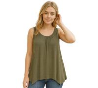 STAR FASHION Womens Hanky Hem Top Plus Size Ladies Sleeveless Scoop Neck Henky Vest Top Summer Wear Khaki UK 20-22