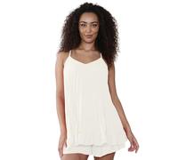 STAR FASHION Womens Italian Cami Swing Top and Shorts 2 Piece Set Summer wear Ladies Pleated Frill Hem Strappy Cami Blouse Elasticated Waist Shorts Tracksuit One Size UK 10-22 Cream