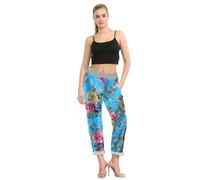 STAR FASHION Women's Italian Elastic Waist Active Yoga Floral Printed Jogging Pants Turn Up Ladies Casual Jogger Hoop Trouser | Floral Turquoise | 8-10