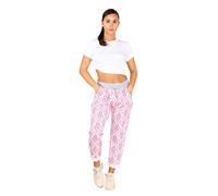 STAR FASHION Women's Italian Elastic Waist Active Yoga Floral Printed Plain Jogging Pants Turn Up Ladies Casual Jogger Hoop Trouser | Floral Texture Baby Pink | 12-14