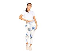 STAR FASHION Women's Italian Elastic Waist Active Yoga Floral Printed Plain Jogging Pants Turn Up Ladies Casual Jogger Hoop Trouser | Rose Print Blue | 8-10