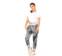 STAR FASHION Women's Italian Elastic Waist Active Yoga Floral Printed Plain Jogging Pants Turn Up Ladies Casual Jogger Hoop Trouser | Paisley Tiedye Black | 20-22