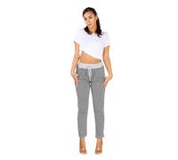 STAR FASHION Women's Italian Elastic Waist Active Yoga Floral Printed Plain Jogging Pants Turn Up Ladies Casual Jogger Hoop Trouser | Dog Tooth Black | 20-22