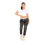 STAR FASHION Women's Italian Elastic Waist Active Yoga Floral Printed Plain Jogging Pants Turn Up Ladies Casual Jogger Hoop Trouser | Black Tie Dye | 8-10