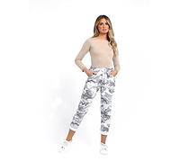 STAR FASHION Women's Italian Elastic Waist Trouser Plain Magic Pants Army Camouflage Print Ladies Casual Active Yoga Joggers Side Pockets Drawstring Waist Belt Trousers UK 8-87