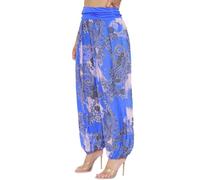 STAR FASHION Womens Italian Hareem Trouser Ladies Full Length Paisley Printed Baggy Harem Ali Baba Pants Jersey Waistband Casual Wear Paisley Blue 12-14