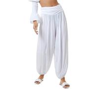 STAR FASHION Womens Italian Hareem Trouser Ladies Full Length Plain Baggy Harem Ali Baba Pants Jersey Waistband Casual Wear White 24-26