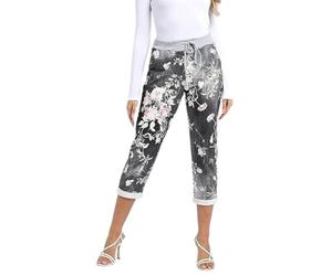 STAR FASHION Women's Italian Joggers Sweatpants Elastic Waist Active Yoga Floral Printed Jogging Pants Turn Up Ladies Casual Jogger Hoop Trousers 8-22