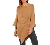 STAR FASHION Womens Italian Knitted Lagenlook Star Poncho Top New Ladies Pattern Ribbed Star Asymmetric Hem Cape Shawl Soft Sweater One Size Camel