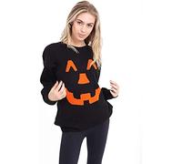 STAR FASHION Womens Knitted Long Sleeve Halloween Winking Pumpkin Print Jumper Top Unisex Themed Party Sweater 16-18 Black