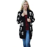 STAR FASHION Womens Knitted Skull Cardigan Halloween Festive Open Front Design Ladies Long Sleeve Ribbed Trim Edge Sweater Cardigan Top UK Size 8 to 22 Black